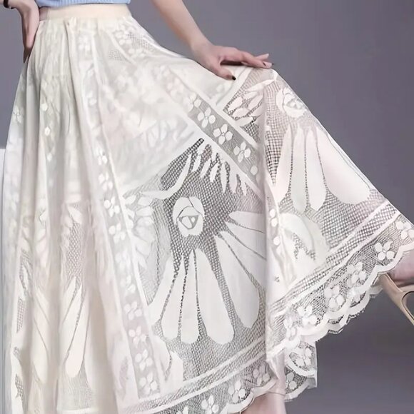 NEW! ELEGANT Lace A LINE FLOWY SKIRT SZ L - Picture 6 of 6